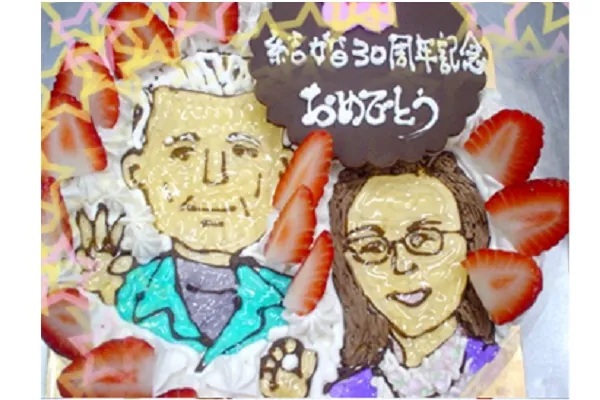 メゾンプチ洋菓子店の似顔絵の生クリームケーキ
