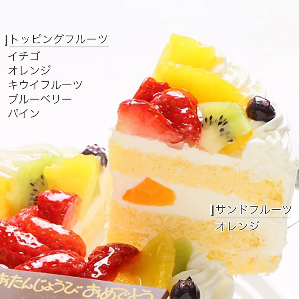 CAKE EXPRESS フルーツ生クリームケーキとおたんじょうびおめでとうのチョコプレート